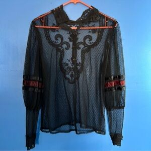 REPOSH! Black and Red Lace High Neck Vintage Blouse